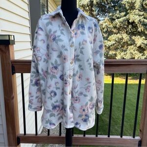 Vintage Cherokee Fleece Jacket Womens L/XL Green Floral Button Up Cardigan 90s